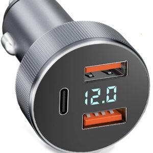 cargador de coche 72w con 3 puertos y voltímetro led